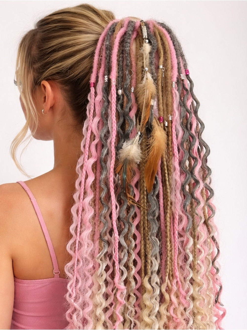 Blonde & Pink Curly Synthetic Goddess Braids Hair Extensions